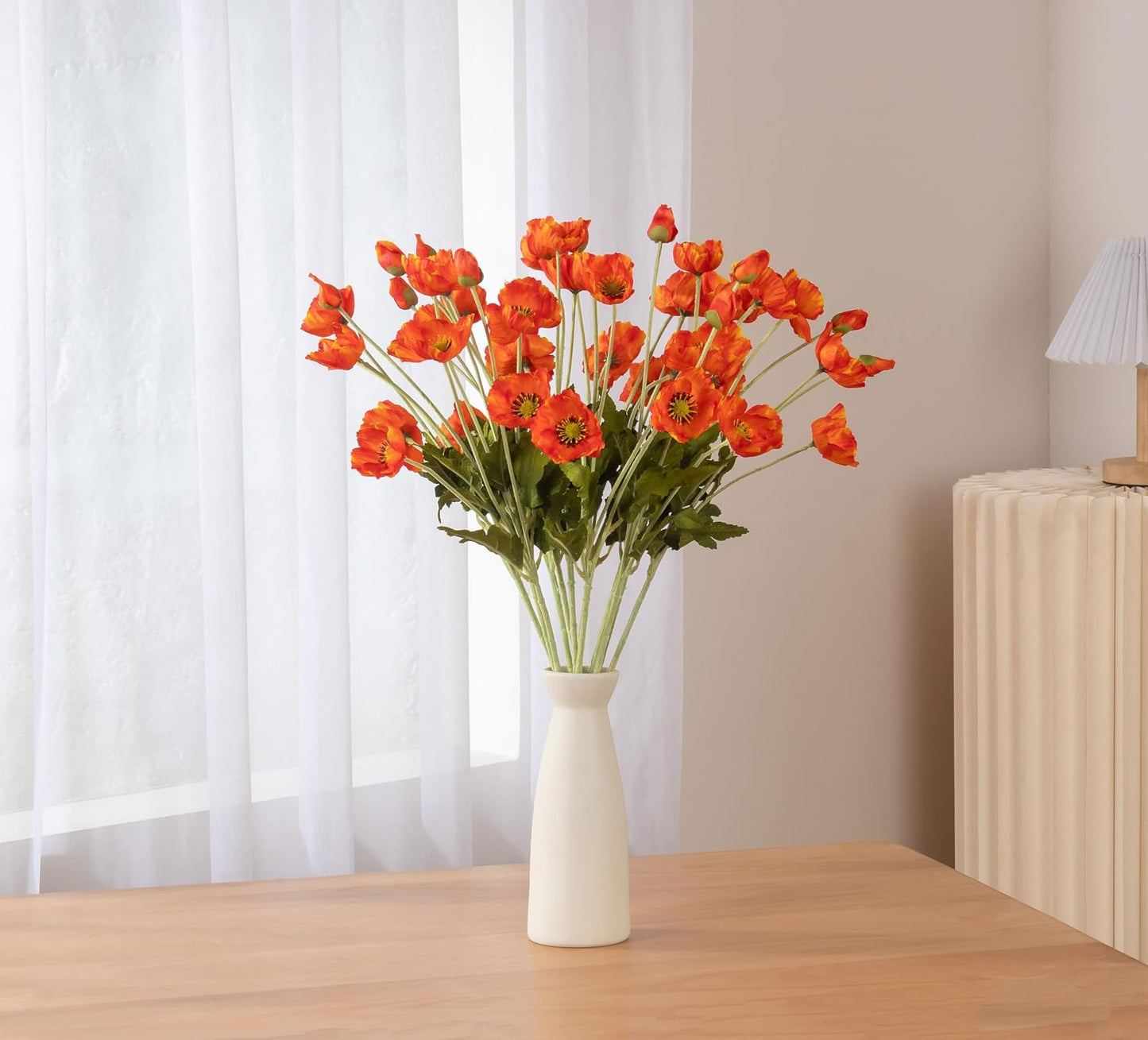 22.4" Realistic Artificial Silk Poppy Flowers Stems (12, Red) | 12-pack 22.4" realistic artificial silk poppy flowers. Silk petals perfect for romantic gifts & holiday tributes.