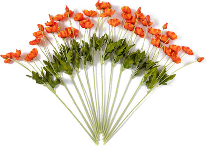22.4" Realistic Artificial Silk Poppy Flowers Stems (12, Red) | 12-pack 22.4" realistic artificial silk poppy flowers. Silk petals perfect for romantic gifts & holiday tributes.