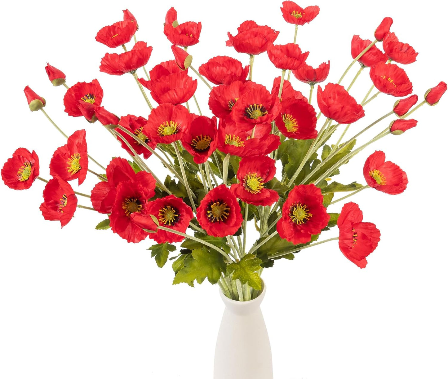 22.4" Realistic Artificial Silk Poppy Flowers Stems (12, Red) | 12-pack 22.4" realistic artificial silk poppy flowers. Silk petals perfect for romantic gifts & holiday tributes.