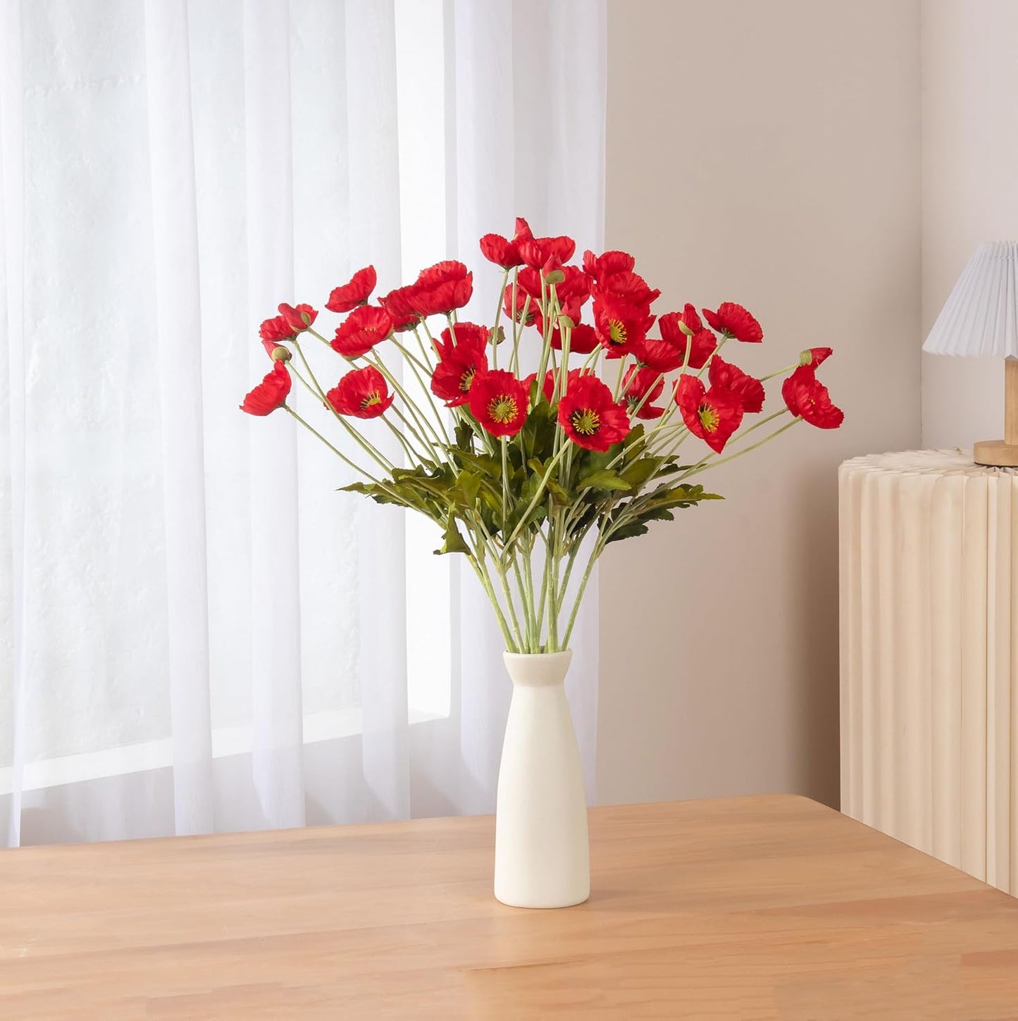 22.4" Realistic Artificial Silk Poppy Flowers Stems (12, Red) | 12-pack 22.4" realistic artificial silk poppy flowers. Silk petals perfect for romantic gifts & holiday tributes.