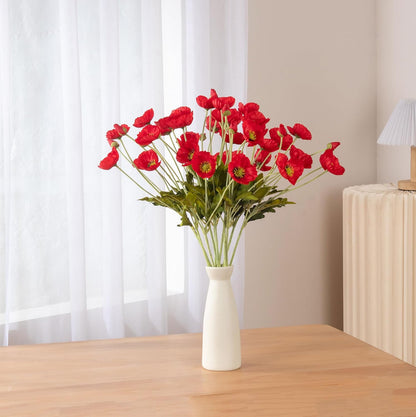 22.4" Realistic Artificial Silk Poppy Flowers Stems (12, Red) | 12-pack 22.4" realistic artificial silk poppy flowers. Silk petals perfect for romantic gifts & holiday tributes.
