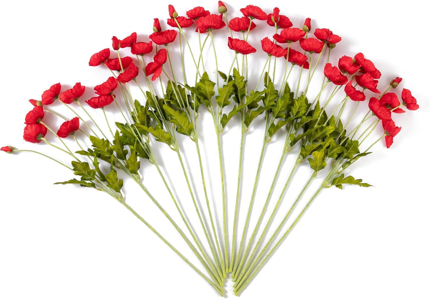 22.4" Realistic Artificial Silk Poppy Flowers Stems (12, Red) | 12-pack 22.4" realistic artificial silk poppy flowers. Silk petals perfect for romantic gifts & holiday tributes.
