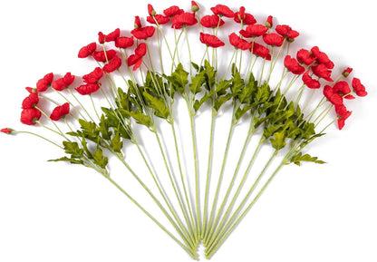 22.4" Realistic Artificial Silk Poppy Flowers Stems (12, Red) | 12-pack 22.4" realistic artificial silk poppy flowers. Silk petals perfect for romantic gifts & holiday tributes.