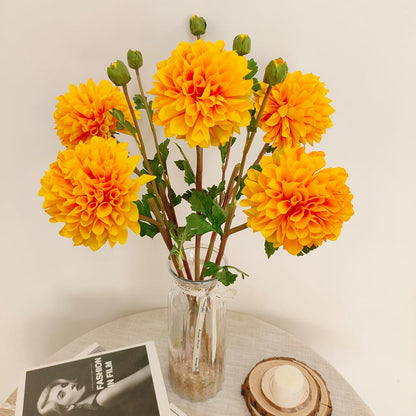 Pink Dahlia Artificial Flowers Faux Dahlias Silk Flower for Home Decor | Handmade 1:1 autumn pink dahlia, 5 pcs silk artificial flowers for decoration , 24'in long stem, 6.3 inch large heads.