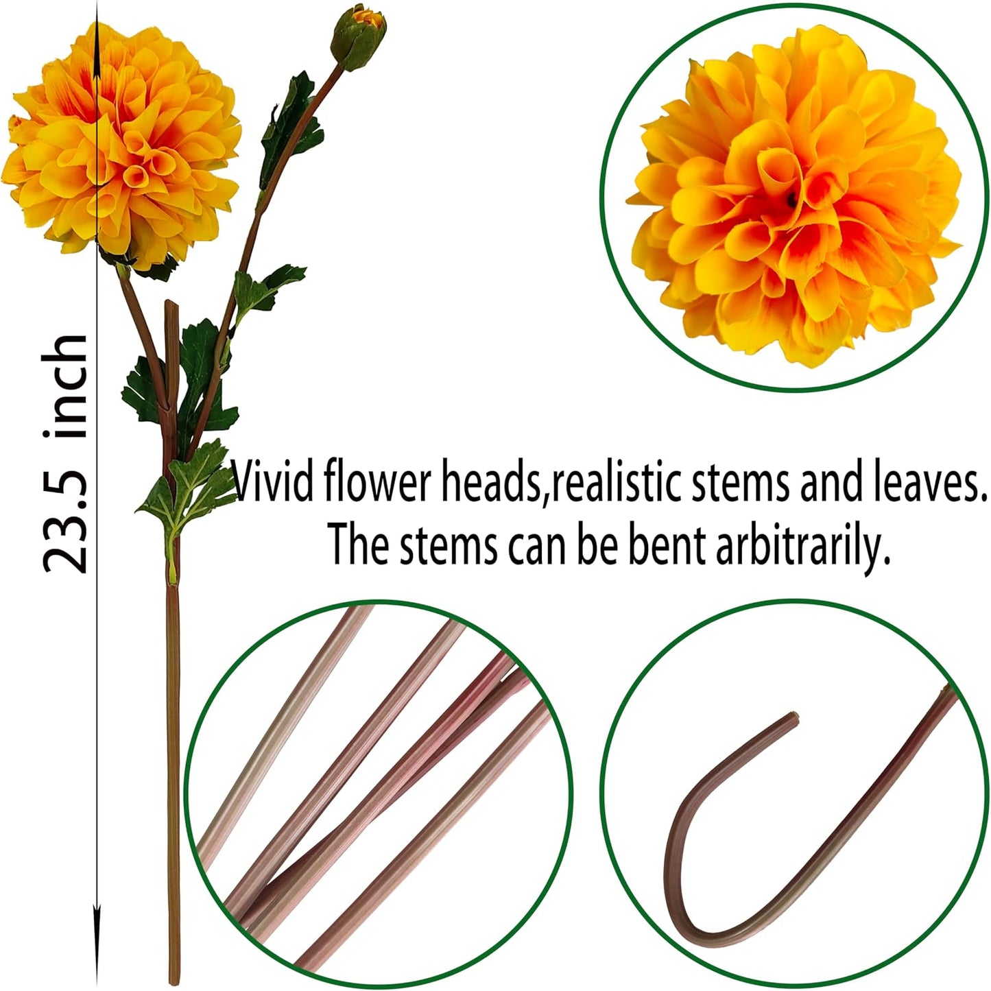 Pink Dahlia Artificial Flowers Faux Dahlias Silk Flower for Home Decor | Handmade 1:1 autumn pink dahlia, 5 pcs silk artificial flowers for decoration , 24'in long stem, 6.3 inch large heads.