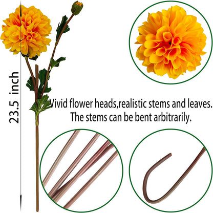 Pink Dahlia Artificial Flowers Faux Dahlias Silk Flower for Home Decor | Handmade 1:1 autumn pink dahlia, 5 pcs silk artificial flowers for decoration , 24'in long stem, 6.3 inch large heads.