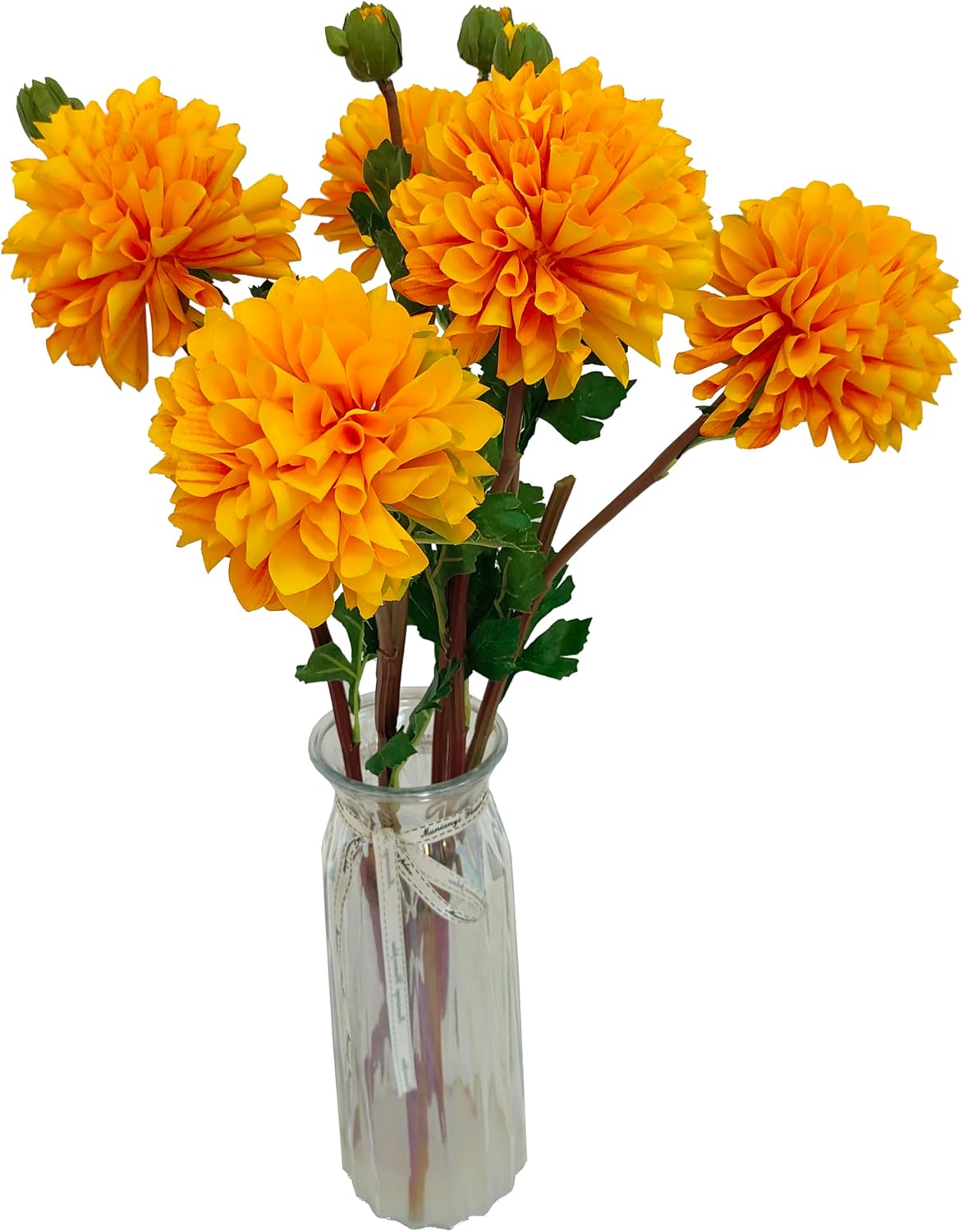 Pink Dahlia Artificial Flowers Faux Dahlias Silk Flower for Home Decor | Handmade 1:1 autumn pink dahlia, 5 pcs silk artificial flowers for decoration , 24'in long stem, 6.3 inch large heads.