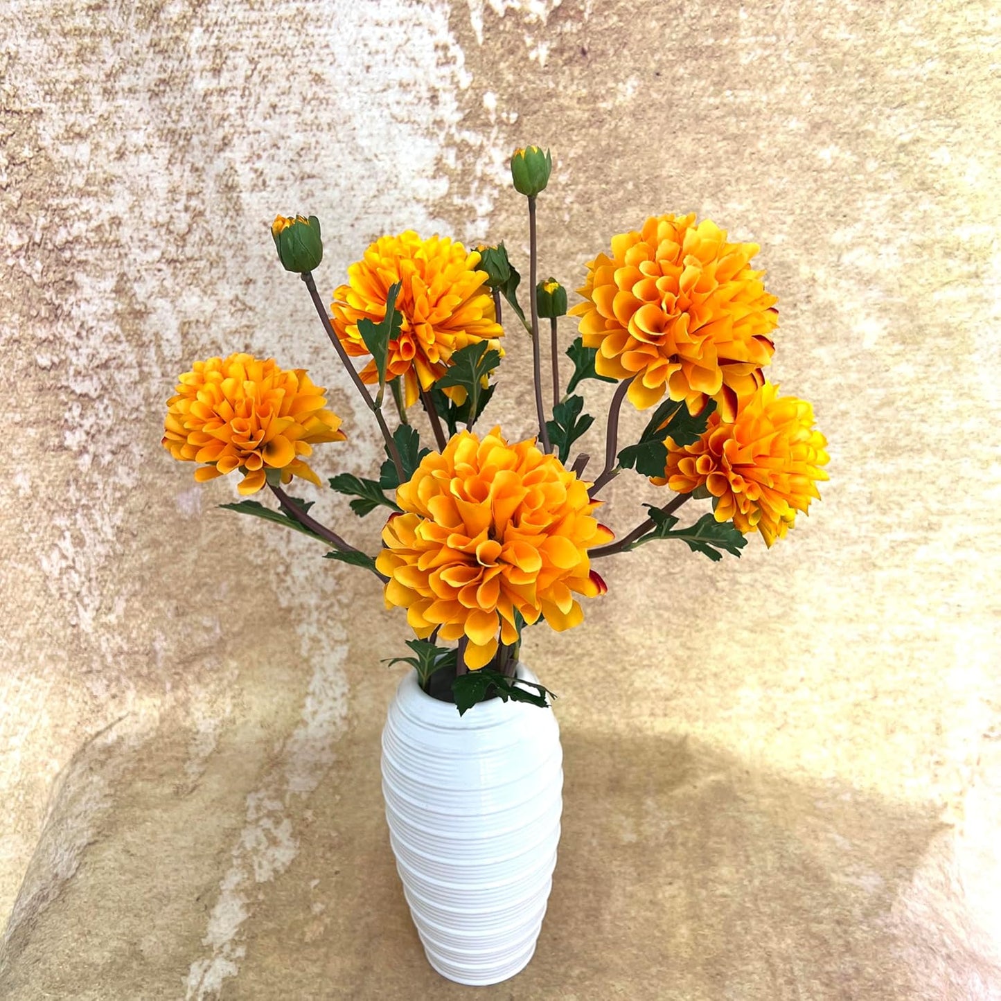Pink Dahlia Artificial Flowers Faux Dahlias Silk Flower for Home Decor | Handmade 1:1 autumn pink dahlia, 5 pcs silk artificial flowers for decoration , 24'in long stem, 6.3 inch large heads.