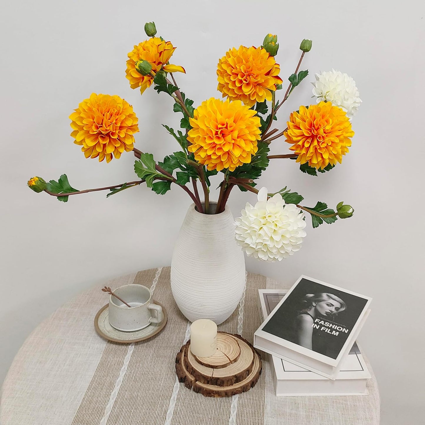 Pink Dahlia Artificial Flowers Faux Dahlias Silk Flower for Home Decor | Handmade 1:1 autumn pink dahlia, 5 pcs silk artificial flowers for decoration , 24'in long stem, 6.3 inch large heads.