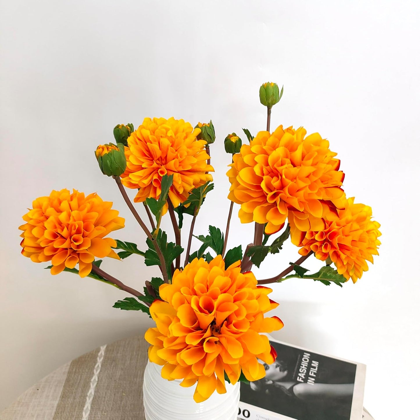 Pink Dahlia Artificial Flowers Faux Dahlias Silk Flower for Home Decor | Handmade 1:1 autumn pink dahlia, 5 pcs silk artificial flowers for decoration , 24'in long stem, 6.3 inch large heads.