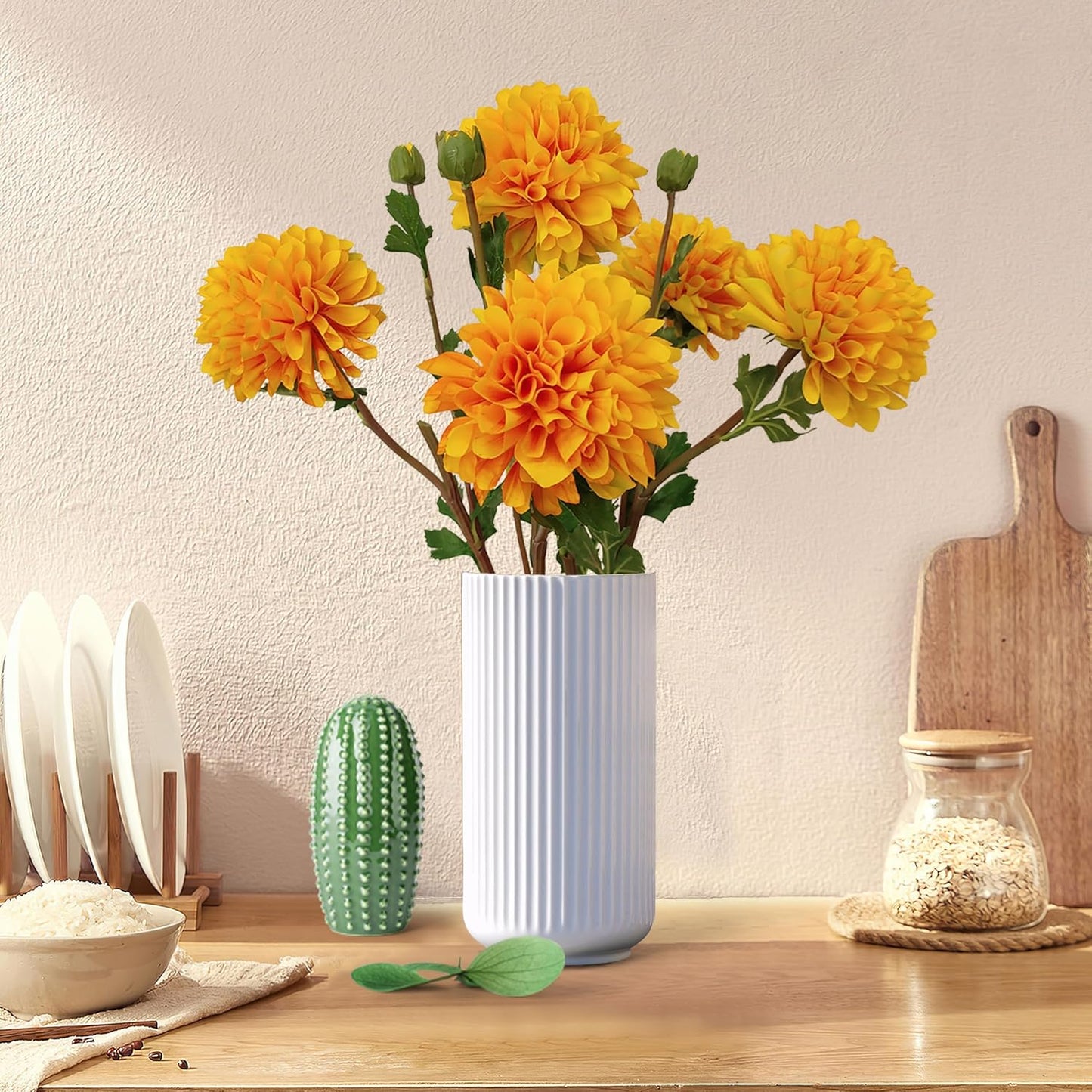 Pink Dahlia Artificial Flowers Faux Dahlias Silk Flower for Home Decor | Handmade 1:1 autumn pink dahlia, 5 pcs silk artificial flowers for decoration , 24'in long stem, 6.3 inch large heads.