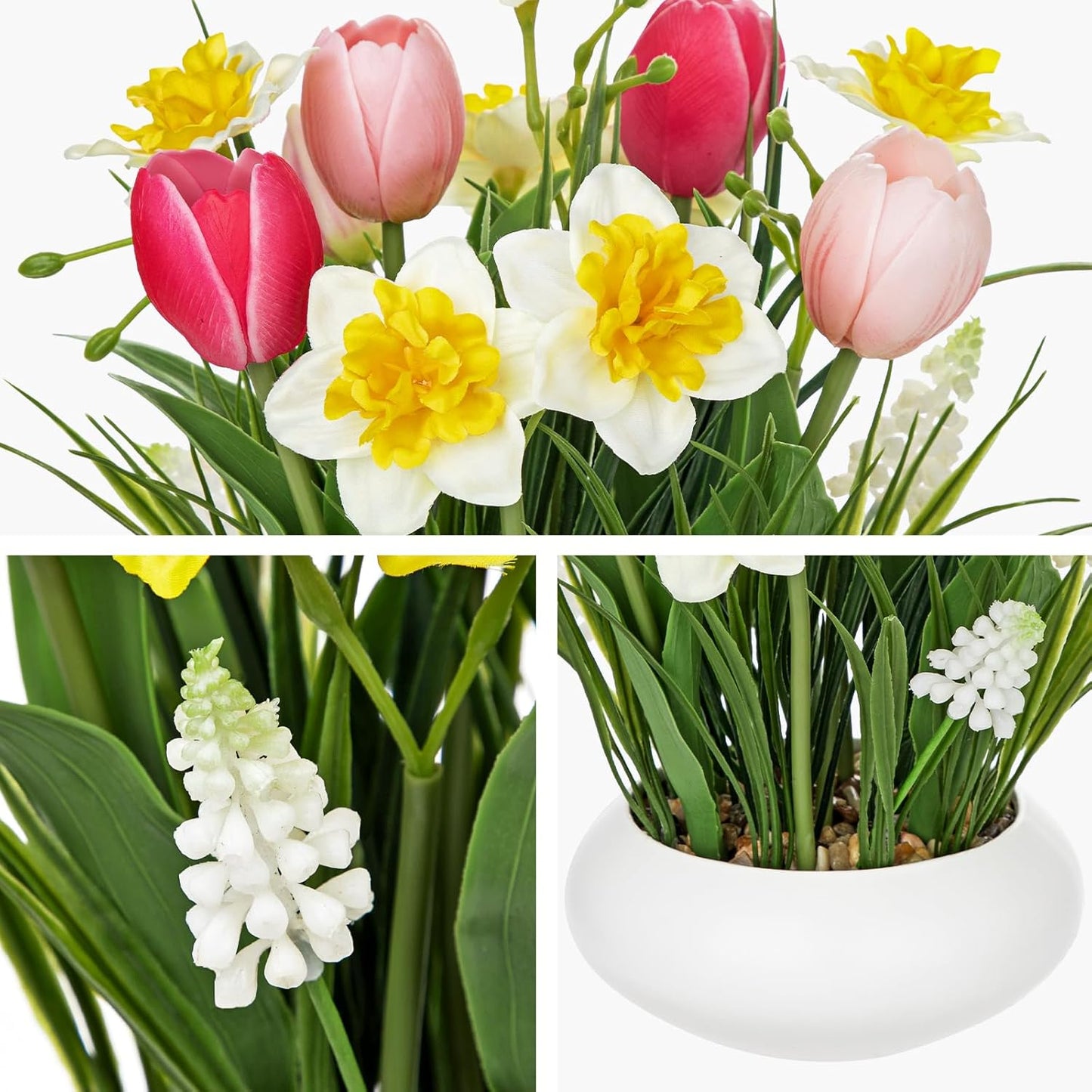 Pink Tulips Artificial Flowers in Vase Fake Tulips Silk Flowers Arrangements Faux Tulip Bulbs with Ceramic Pot Tulip Potted Plants Floral Bouquet for Home Decor Table Centerpiece Decorations