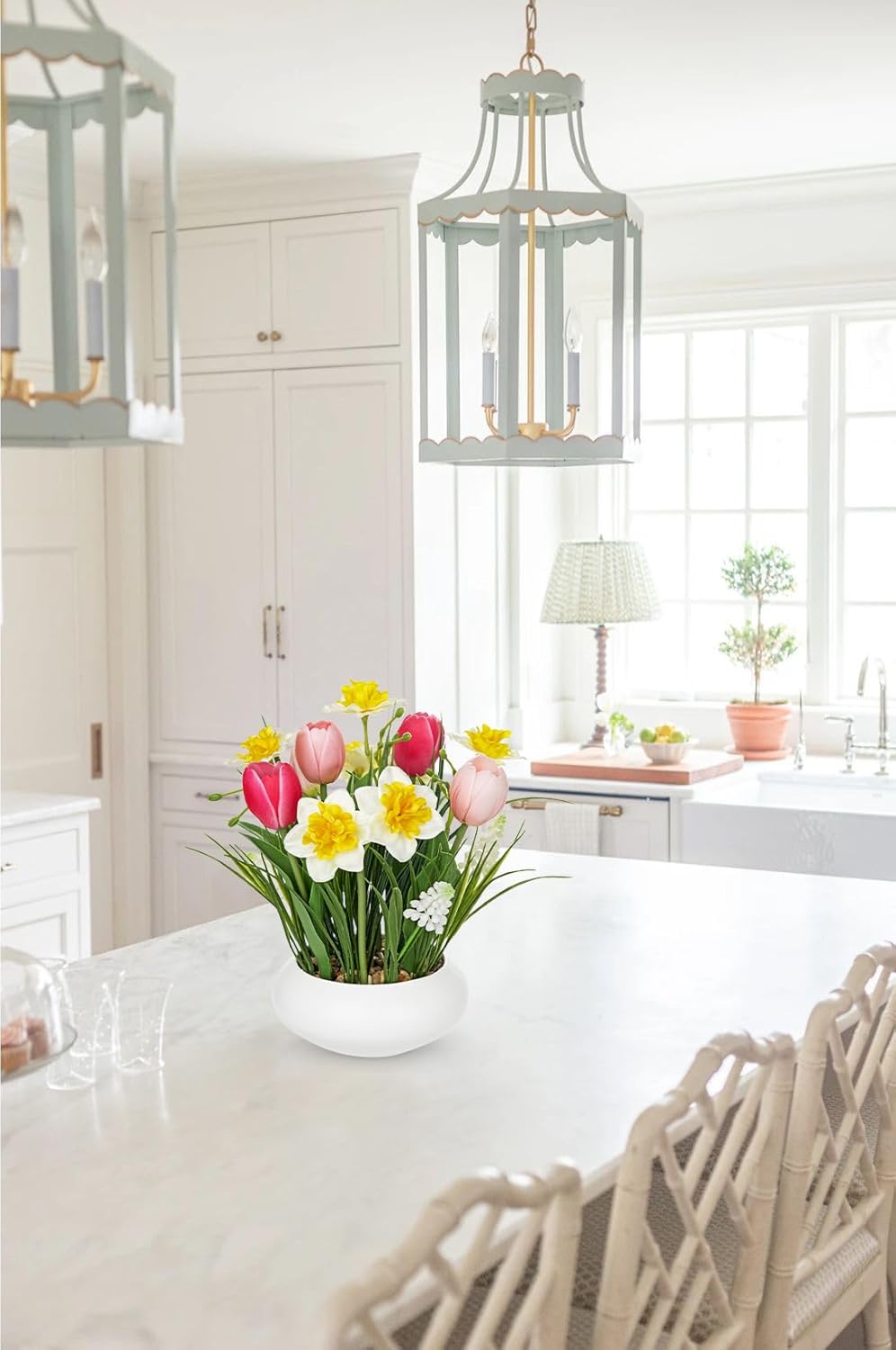 Pink Tulips Artificial Flowers in Vase Fake Tulips Silk Flowers Arrangements Faux Tulip Bulbs with Ceramic Pot Tulip Potted Plants Floral Bouquet for Home Decor Table Centerpiece Decorations