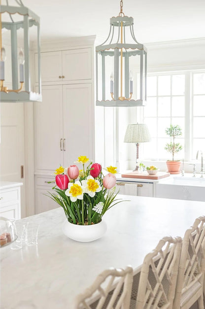 Pink Tulips Artificial Flowers in Vase Fake Tulips Silk Flowers Arrangements Faux Tulip Bulbs with Ceramic Pot Tulip Potted Plants Floral Bouquet for Home Decor Table Centerpiece Decorations