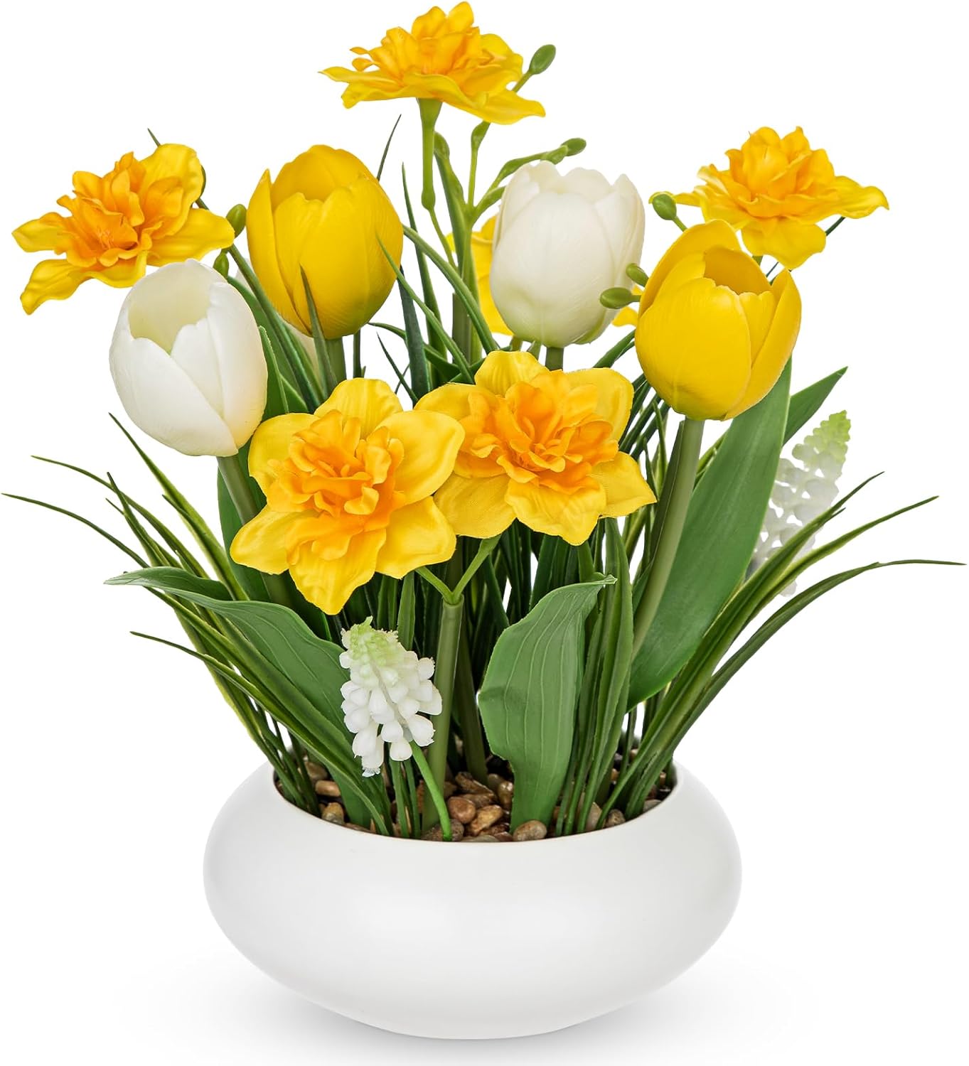 Pink Tulips Artificial Flowers in Vase Fake Tulips Silk Flowers Arrangements Faux Tulip Bulbs with Ceramic Pot Tulip Potted Plants Floral Bouquet for Home Decor Table Centerpiece Decorations