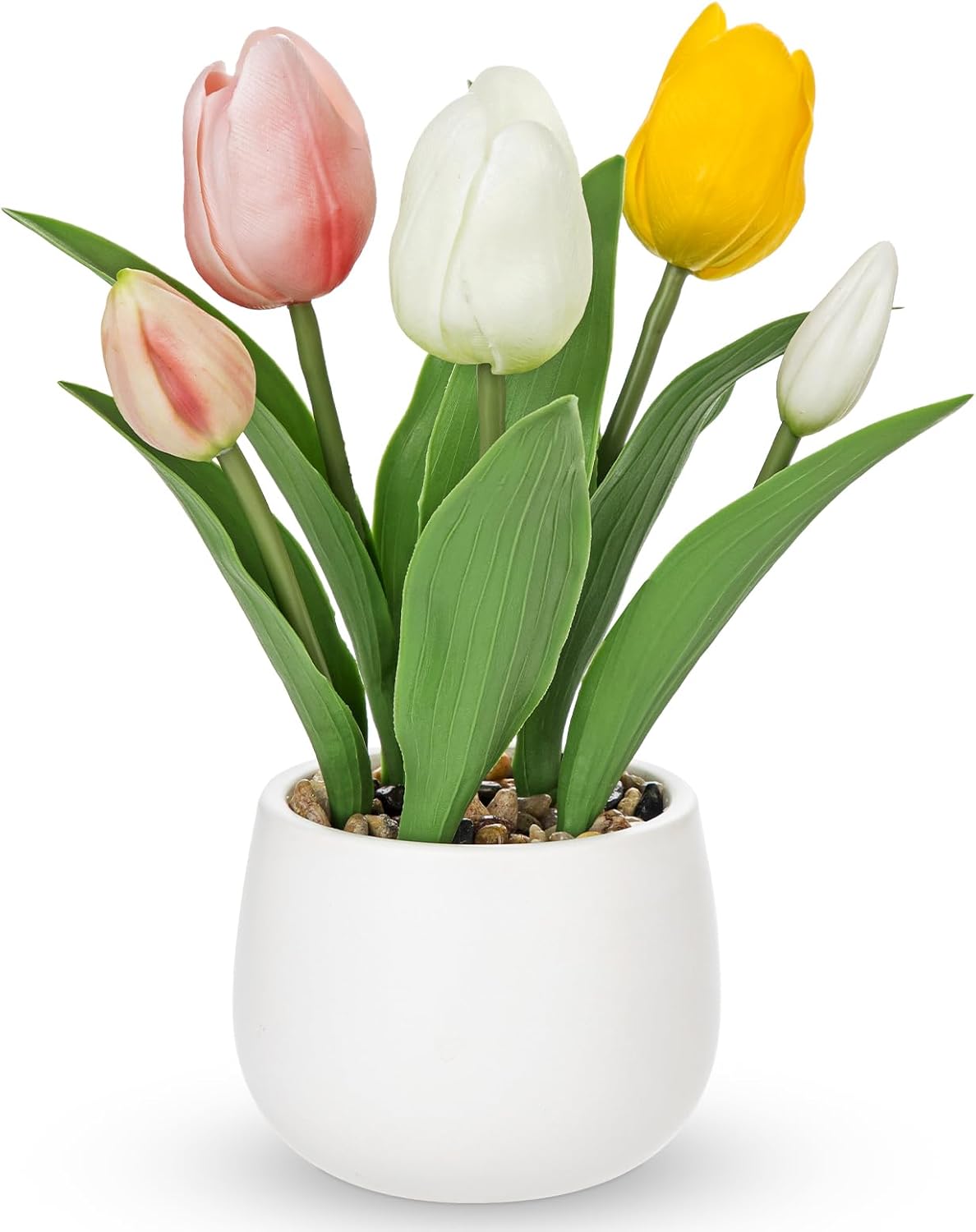 Pink Tulips Artificial Flowers in Vase Fake Tulips Silk Flowers Arrangements Faux Tulip Bulbs with Ceramic Pot Tulip Potted Plants Floral Bouquet for Home Decor Table Centerpiece Decorations