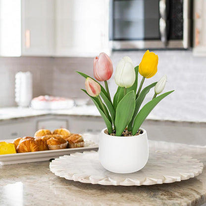 Pink Tulips Artificial Flowers in Vase Fake Tulips Silk Flowers Arrangements Faux Tulip Bulbs with Ceramic Pot Tulip Potted Plants Floral Bouquet for Home Decor Table Centerpiece Decorations