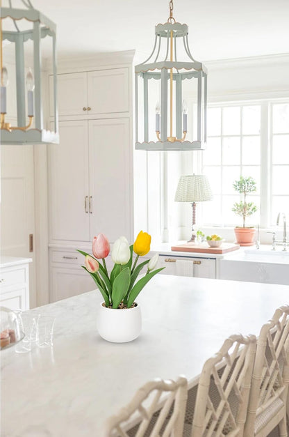 Pink Tulips Artificial Flowers in Vase Fake Tulips Silk Flowers Arrangements Faux Tulip Bulbs with Ceramic Pot Tulip Potted Plants Floral Bouquet for Home Decor Table Centerpiece Decorations