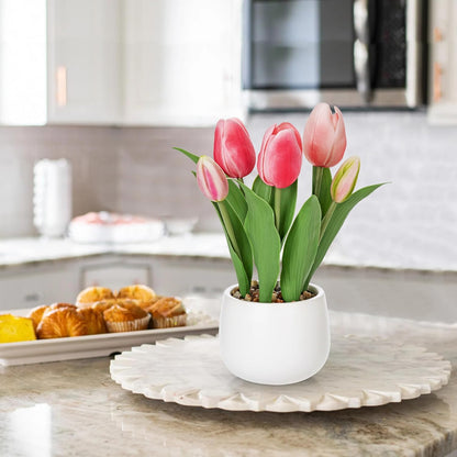 Pink Tulips Artificial Flowers in Vase Fake Tulips Silk Flowers Arrangements Faux Tulip Bulbs with Ceramic Pot Tulip Potted Plants Floral Bouquet for Home Decor Table Centerpiece Decorations