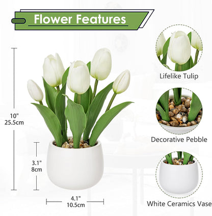 Pink Tulips Artificial Flowers in Vase Fake Tulips Silk Flowers Arrangements Faux Tulip Bulbs with Ceramic Pot Tulip Potted Plants Floral Bouquet for Home Decor Table Centerpiece Decorations