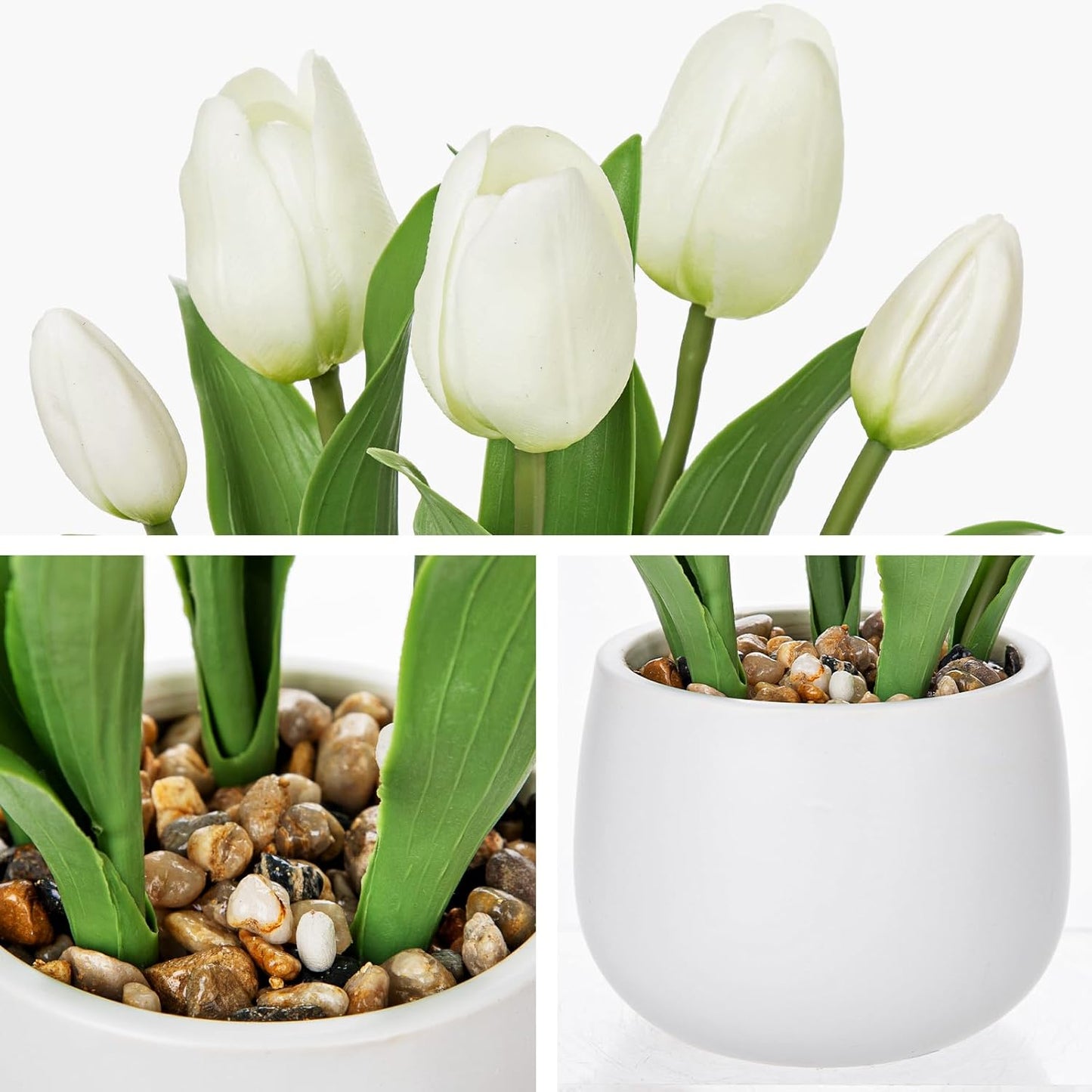 Pink Tulips Artificial Flowers in Vase Fake Tulips Silk Flowers Arrangements Faux Tulip Bulbs with Ceramic Pot Tulip Potted Plants Floral Bouquet for Home Decor Table Centerpiece Decorations
