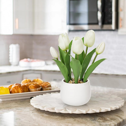 Pink Tulips Artificial Flowers in Vase Fake Tulips Silk Flowers Arrangements Faux Tulip Bulbs with Ceramic Pot Tulip Potted Plants Floral Bouquet for Home Decor Table Centerpiece Decorations