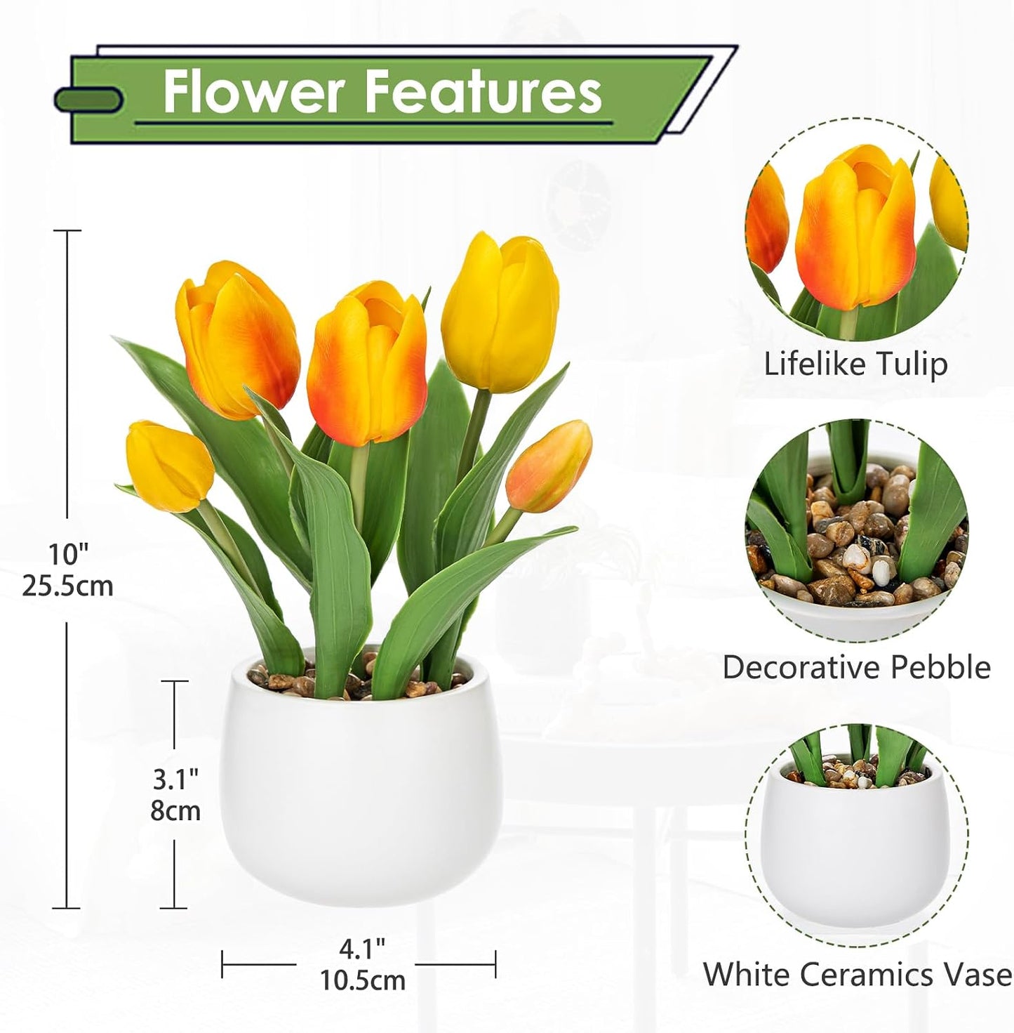 Pink Tulips Artificial Flowers in Vase Fake Tulips Silk Flowers Arrangements Faux Tulip Bulbs with Ceramic Pot Tulip Potted Plants Floral Bouquet for Home Decor Table Centerpiece Decorations