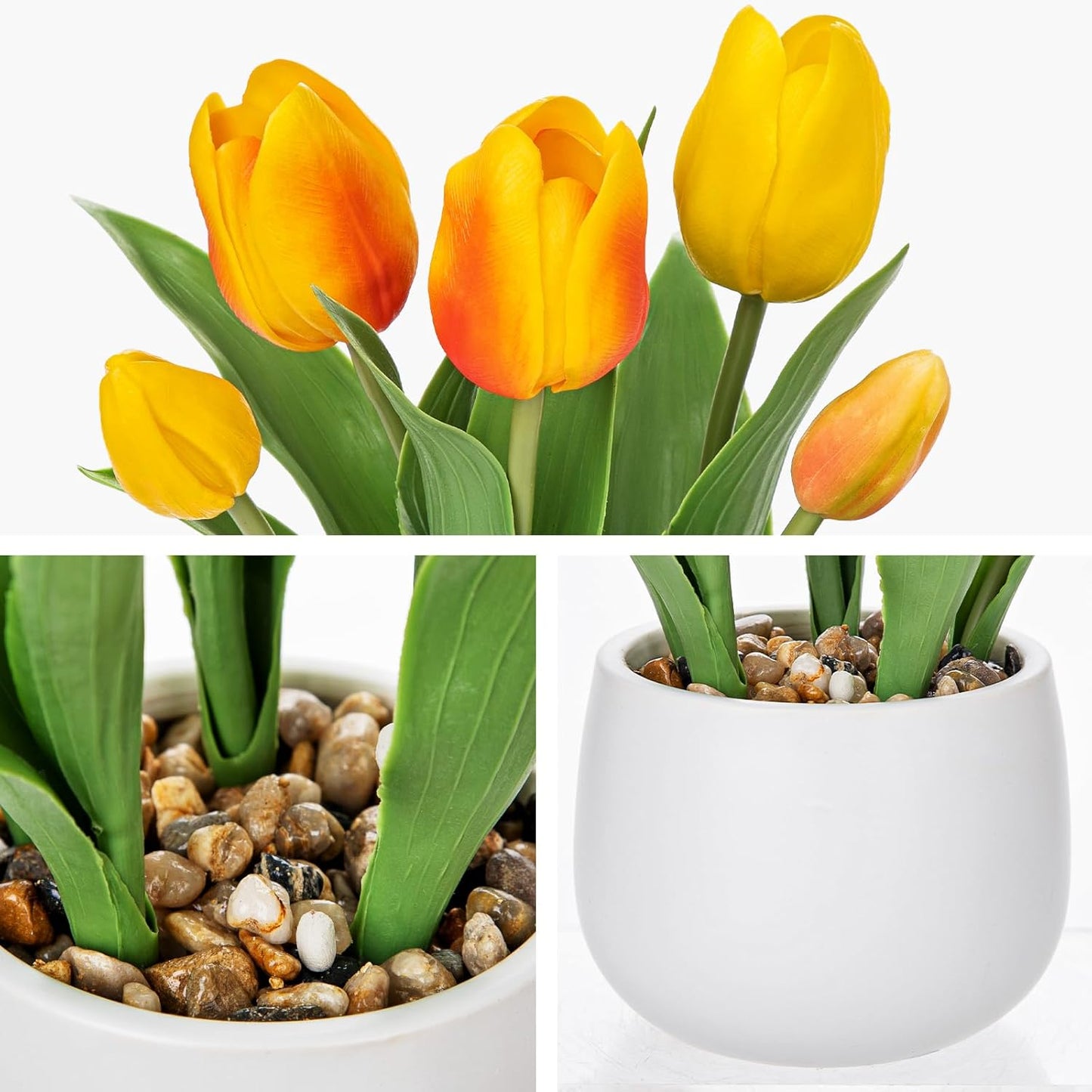 Pink Tulips Artificial Flowers in Vase Fake Tulips Silk Flowers Arrangements Faux Tulip Bulbs with Ceramic Pot Tulip Potted Plants Floral Bouquet for Home Decor Table Centerpiece Decorations