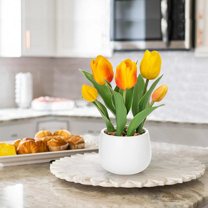 Pink Tulips Artificial Flowers in Vase Fake Tulips Silk Flowers Arrangements Faux Tulip Bulbs with Ceramic Pot Tulip Potted Plants Floral Bouquet for Home Decor Table Centerpiece Decorations