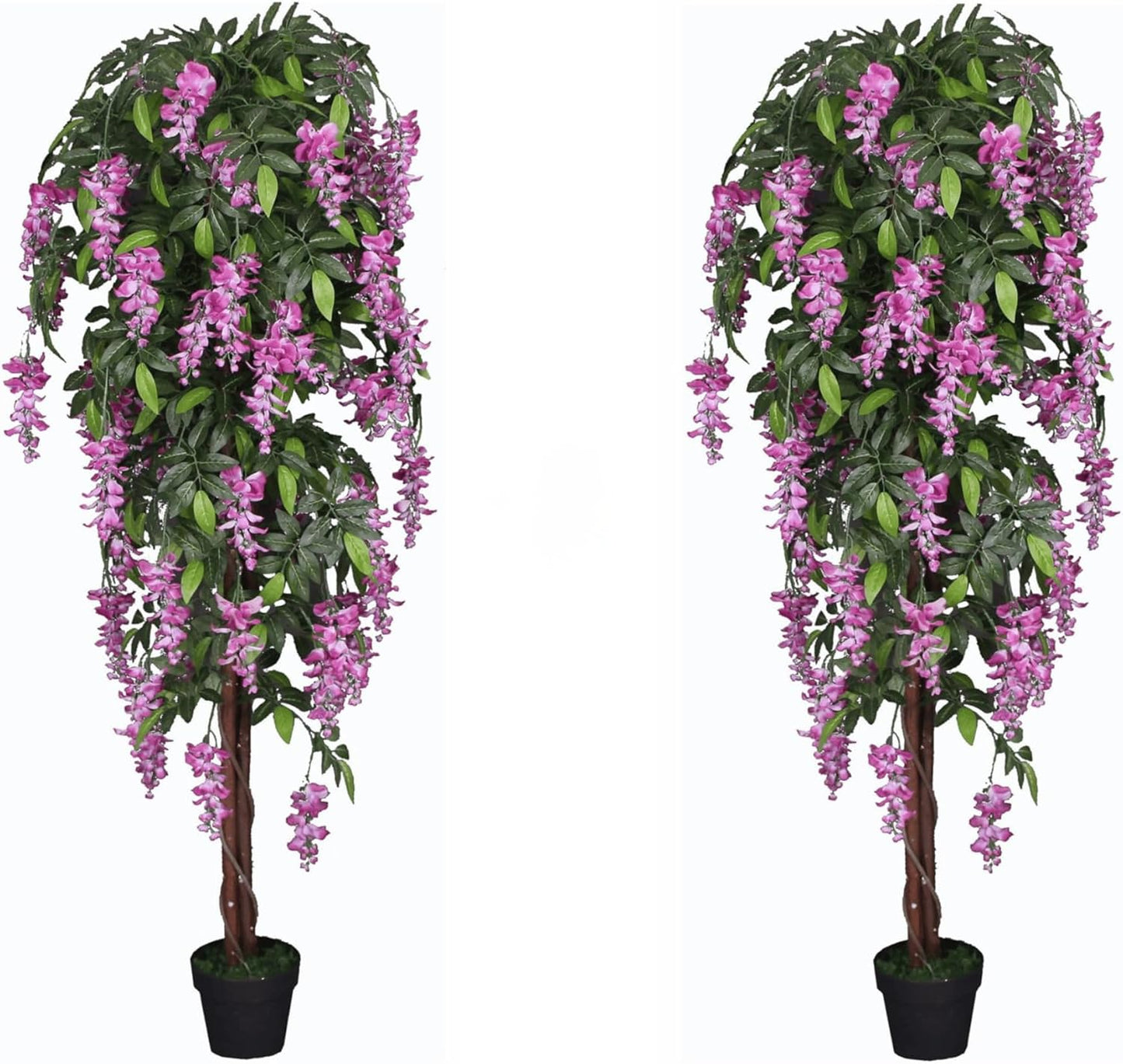 Pair 6 Feet Faux Purple Red Wisteria Artificial Trees with Nursery Plastic Pots, Feel Real Technology