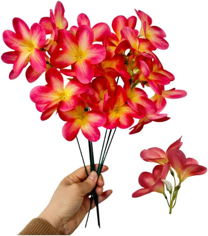 10pcs Pink Artificial Flowers Fake Plumeria with Stems,Silk Flower