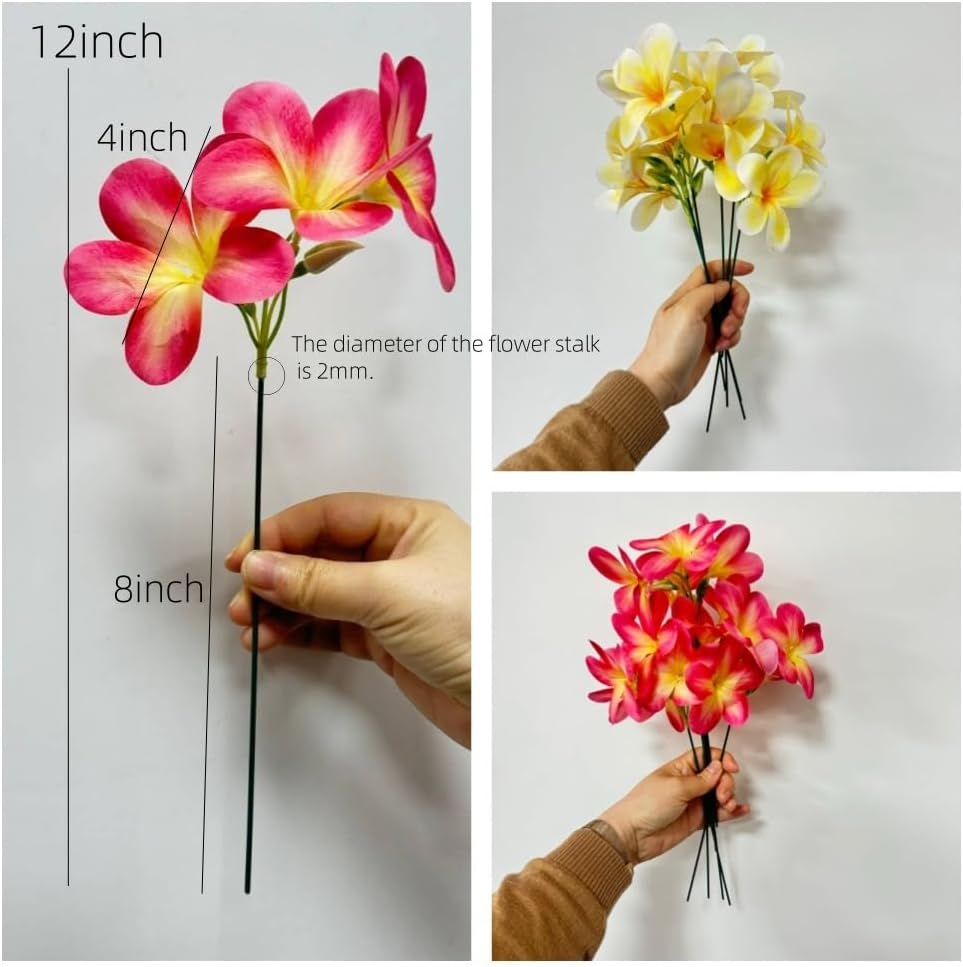10pcs Pink Artificial Flowers Fake Plumeria with Stems,Silk Flower