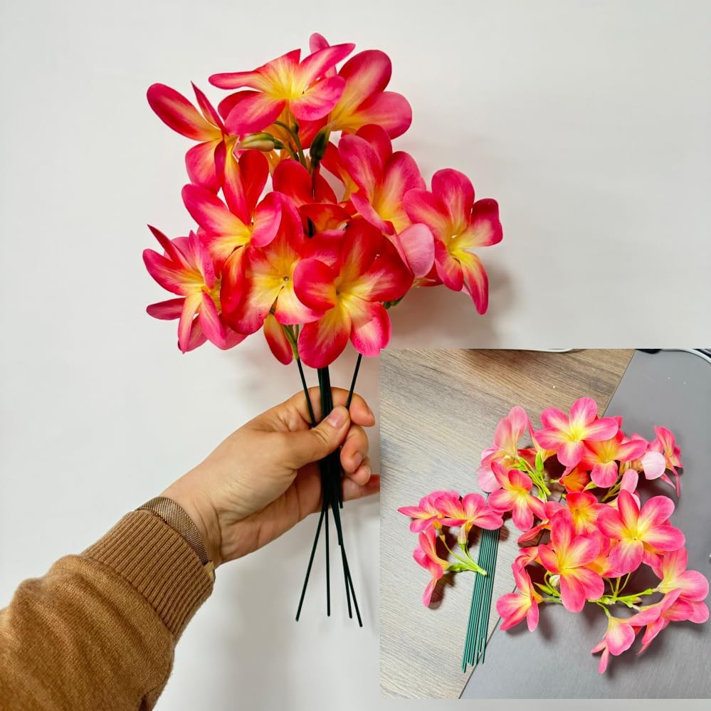 10pcs Pink Artificial Flowers Fake Plumeria with Stems,Silk Flower