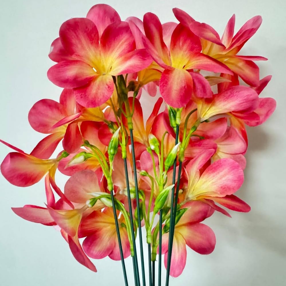 10pcs Pink Artificial Flowers Fake Plumeria with Stems,Silk Flower