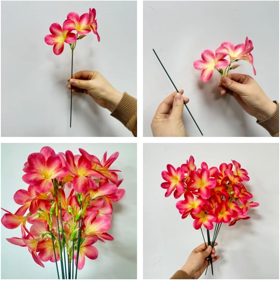 10pcs Pink Artificial Flowers Fake Plumeria with Stems,Silk Flower
