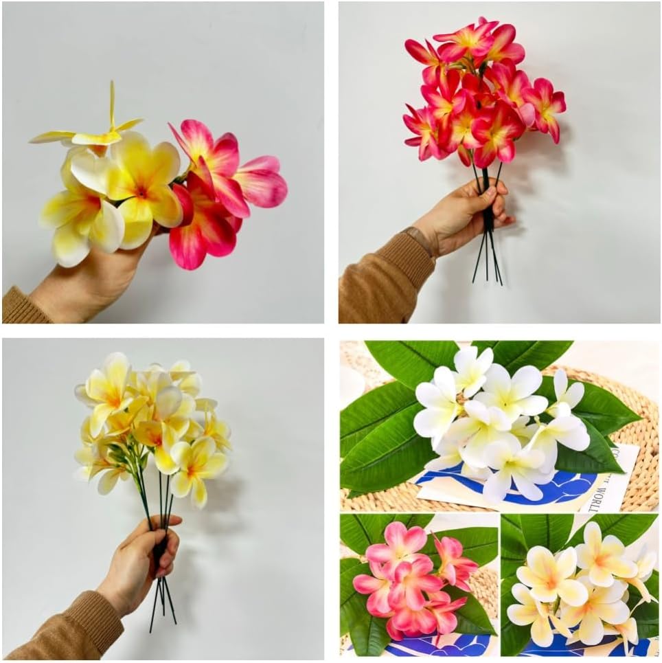 10pcs Pink Artificial Flowers Fake Plumeria with Stems,Silk Flower