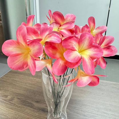 10pcs Pink Artificial Flowers Fake Plumeria with Stems,Silk Flower
