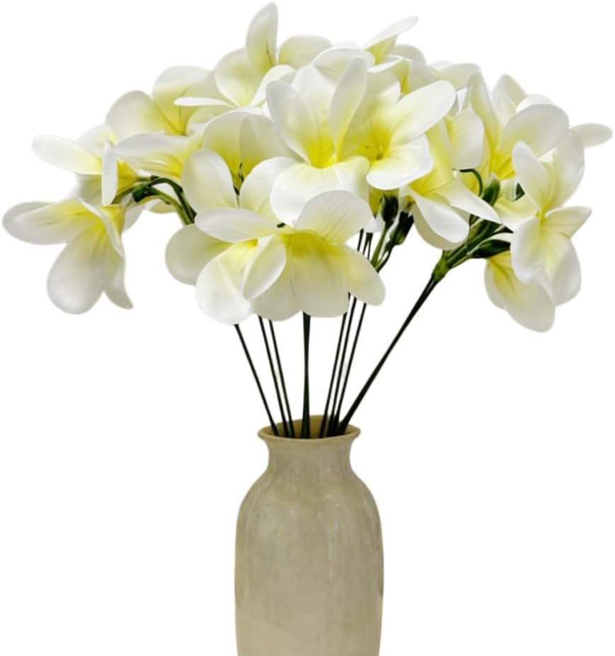 10pcs Pink Artificial Flowers Fake Plumeria with Stems,Silk Flower