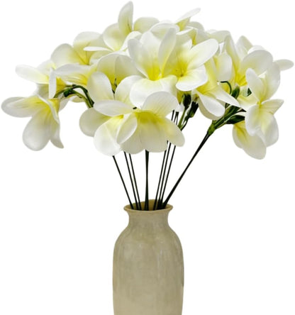 10pcs Pink Artificial Flowers Fake Plumeria with Stems,Silk Flower