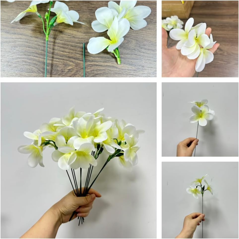 10pcs Pink Artificial Flowers Fake Plumeria with Stems,Silk Flower