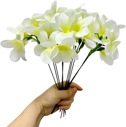 10pcs Pink Artificial Flowers Fake Plumeria with Stems,Silk Flower