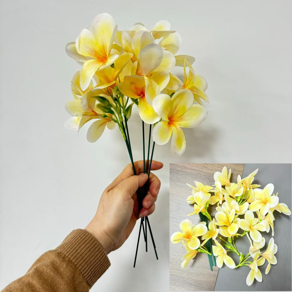 10pcs Pink Artificial Flowers Fake Plumeria with Stems,Silk Flower