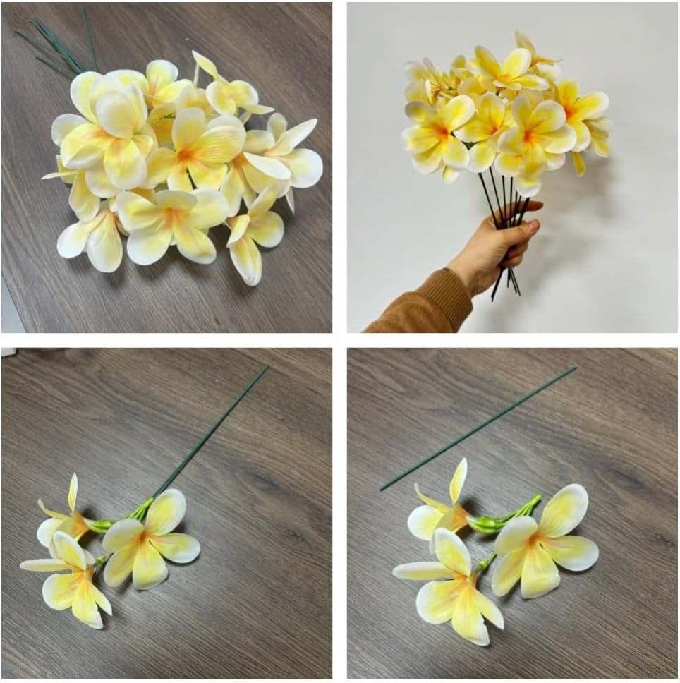 10pcs Pink Artificial Flowers Fake Plumeria with Stems,Silk Flower