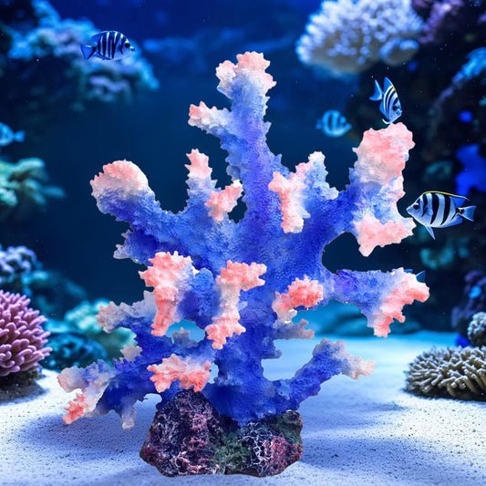 Premium Coral Reef Ornament - Lifelike Artificial Coral Decor for Saltwater & Freshwater Aquariums | Hand-Painted Blue, Aquarium-Safe Polyresin (5.7"×5.1"×6.3")