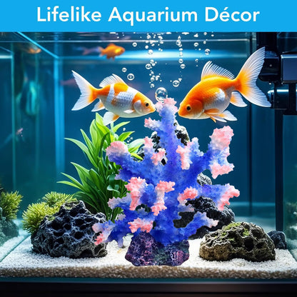 Premium Coral Reef Ornament - Lifelike Artificial Coral Decor for Saltwater & Freshwater Aquariums | Hand-Painted Blue, Aquarium-Safe Polyresin (5.7"×5.1"×6.3")