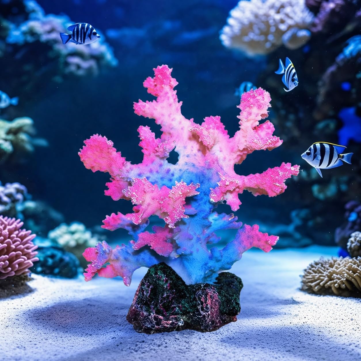 Premium Coral Reef Ornament - Lifelike Artificial Coral Decor for Saltwater & Freshwater Aquariums | Hand-Painted Blue, Aquarium-Safe Polyresin (5.7"×5.1"×6.3")