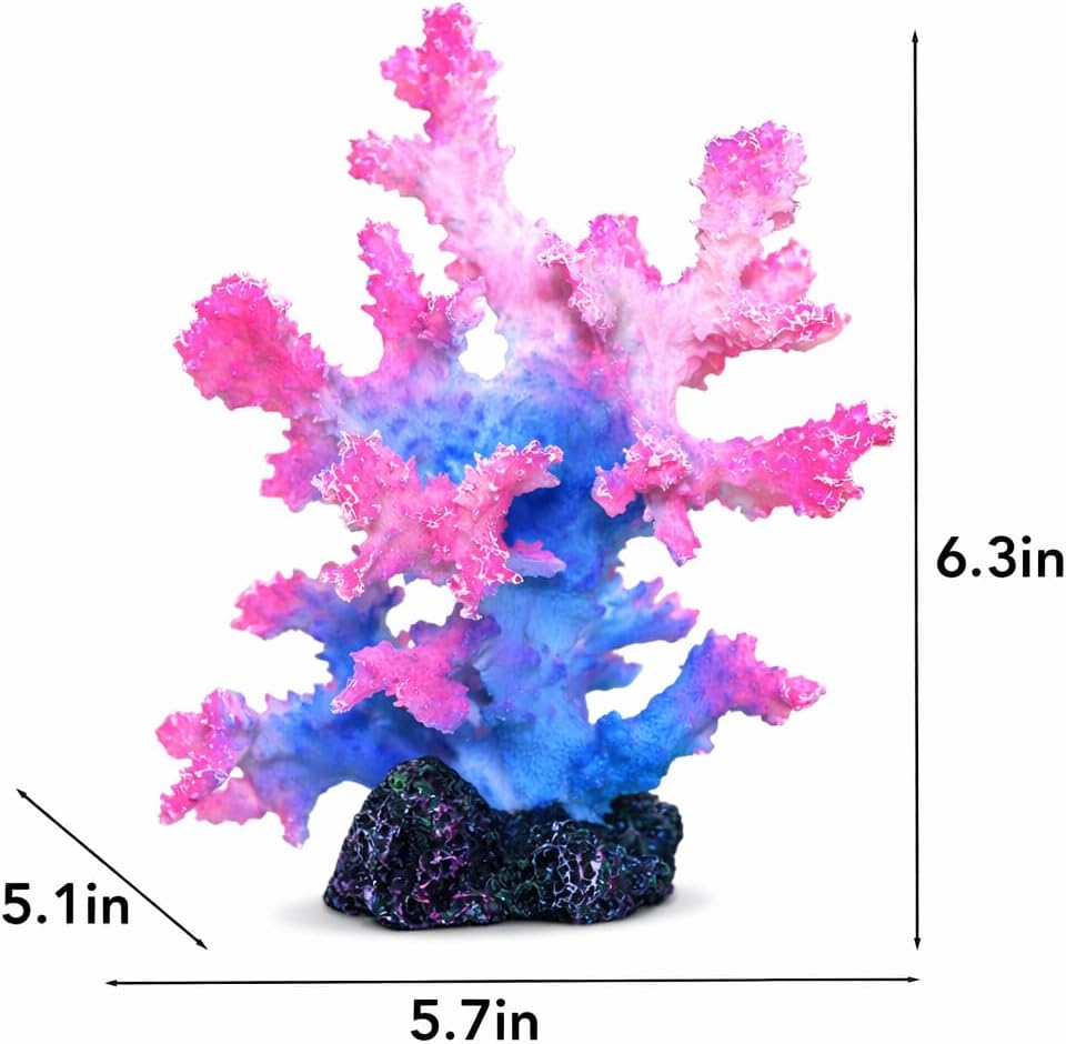 Premium Coral Reef Ornament - Lifelike Artificial Coral Decor for Saltwater & Freshwater Aquariums | Hand-Painted Blue, Aquarium-Safe Polyresin (5.7"×5.1"×6.3")