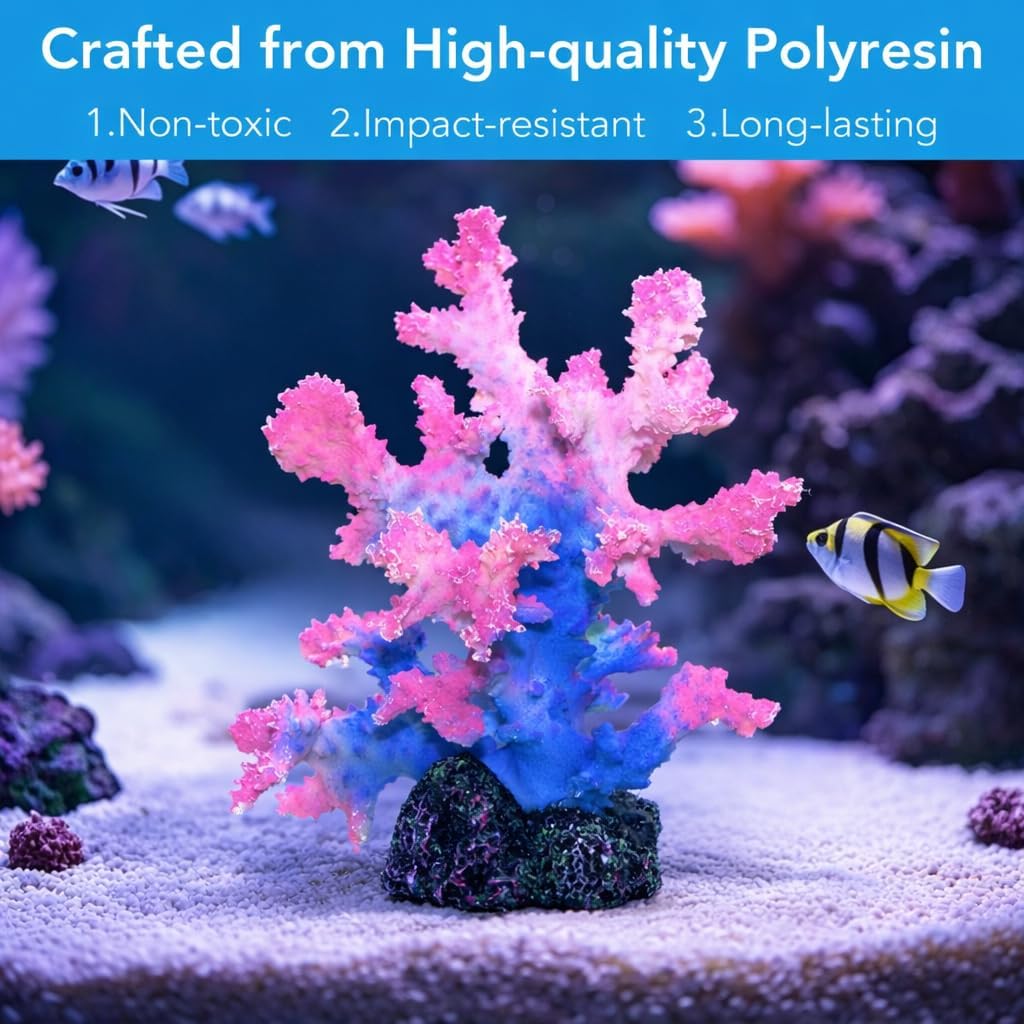 Premium Coral Reef Ornament - Lifelike Artificial Coral Decor for Saltwater & Freshwater Aquariums | Hand-Painted Blue, Aquarium-Safe Polyresin (5.7"×5.1"×6.3")