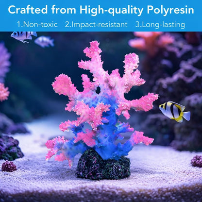 Premium Coral Reef Ornament - Lifelike Artificial Coral Decor for Saltwater & Freshwater Aquariums | Hand-Painted Blue, Aquarium-Safe Polyresin (5.7"×5.1"×6.3")