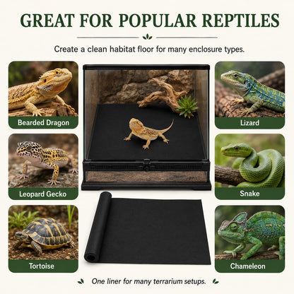 Arbitrary Cutting Terrarium Reptile Carpet, Reptile Mat, Bearded Dragon Tank Accessories Flooring, Bearded Dragon, Leopard Gecko Substrate, Snake,Tortoise Bedding Black 17.5“× 79”